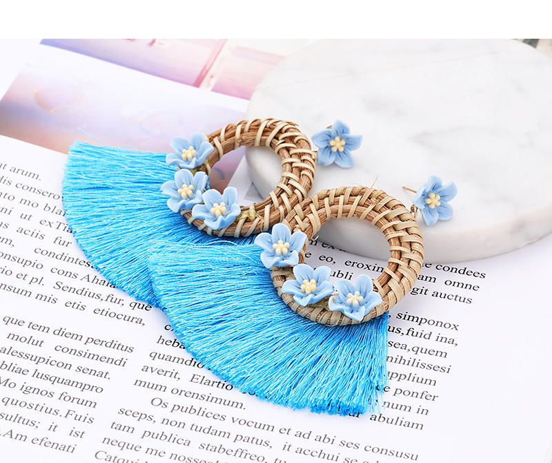Fashion Blue Flower Shape Decorated Tassel Earrings,Drop Earrings