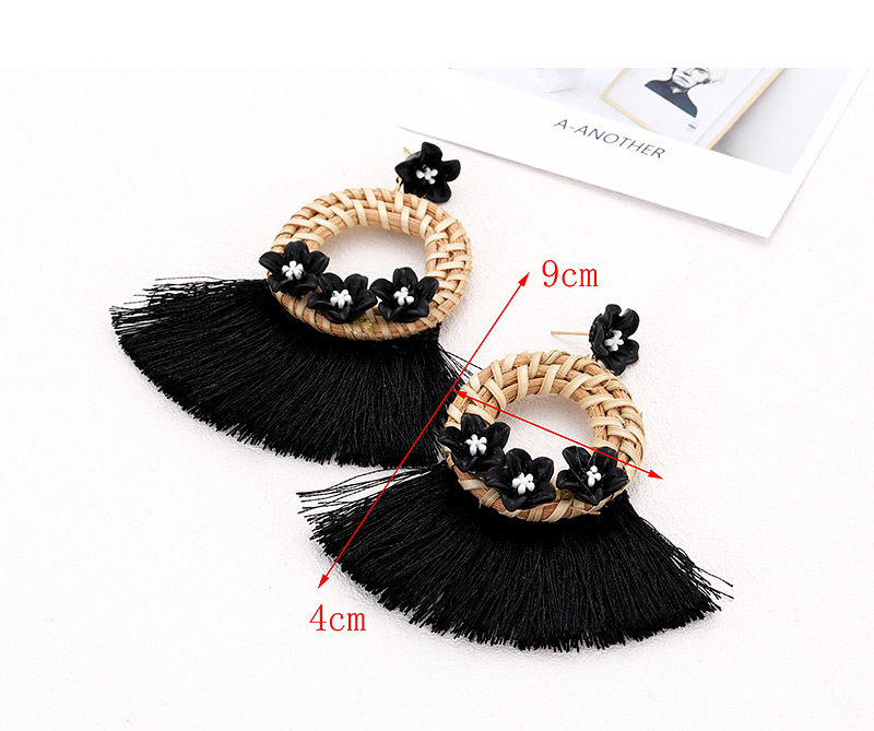 Fashion Black Flower Shape Decorated Tassel Earrings,Drop Earrings