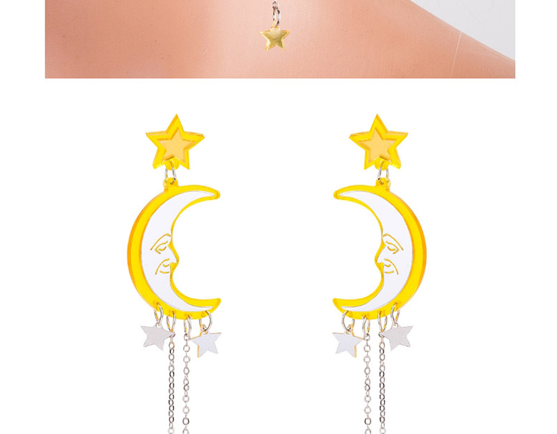 Fashion Yellow Moon Shape Decorated Tassel Earrings,Drop Earrings