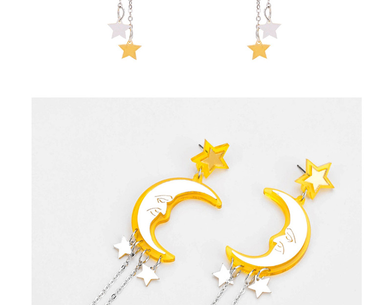 Fashion Yellow Moon Shape Decorated Tassel Earrings,Drop Earrings
