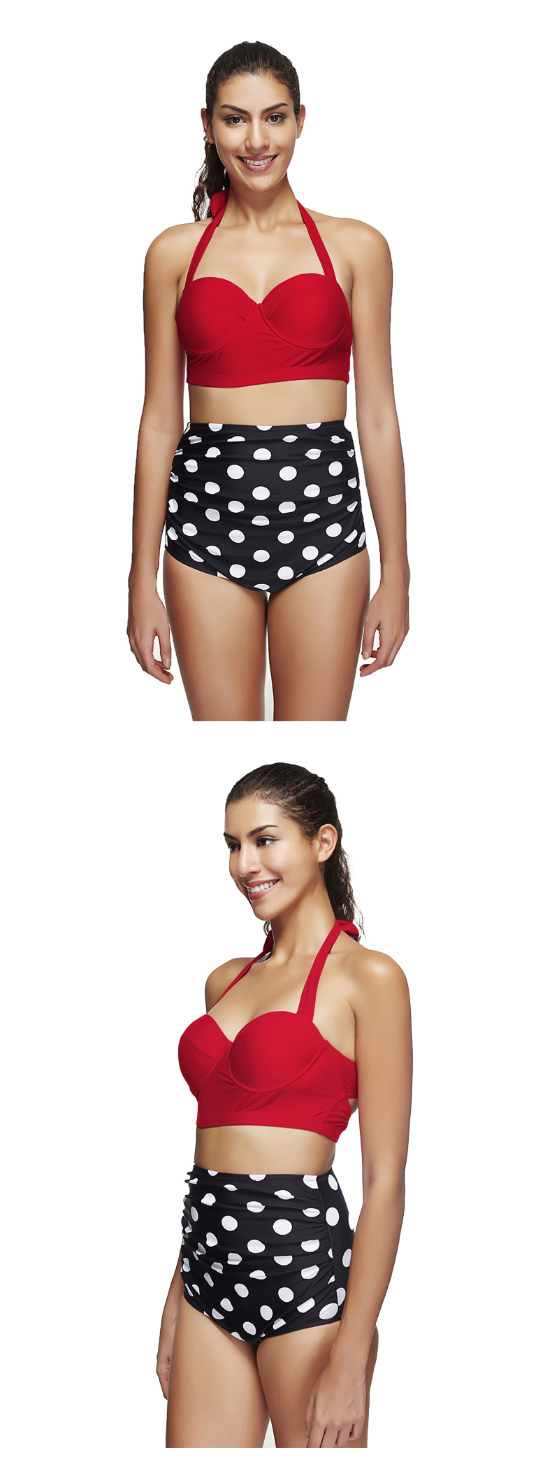 Sexy Black+red Dots Pattern Decorated Suspender Swimwear(2pcs),Bikini Sets