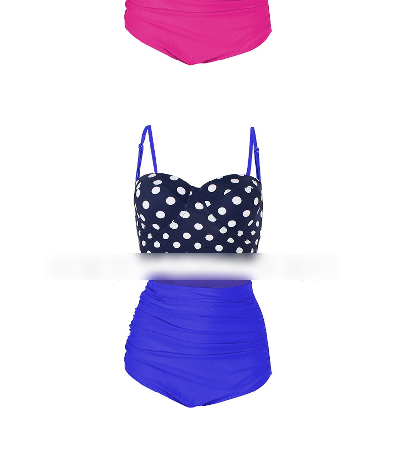 Sexy Navy Off-the-shoulder Design Dots Pattern Swimwear(2pcs),Bikini Sets