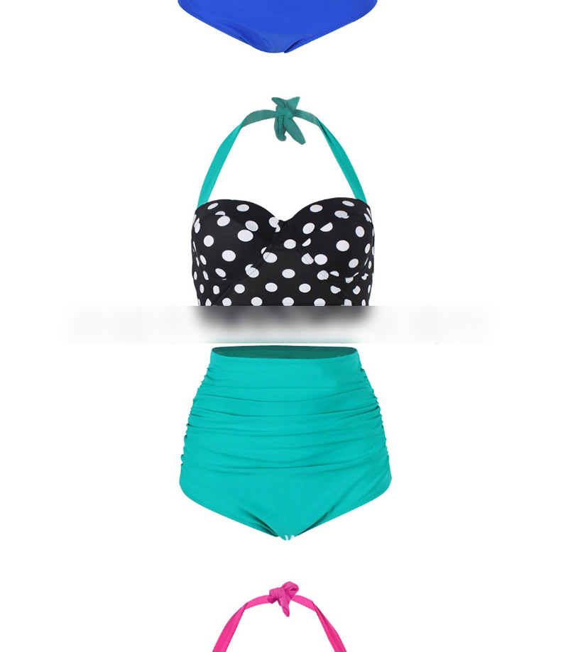 Sexy Black+green Off-the-shoulder Design Dots Pattern Swimwear(2pcs),Bikini Sets