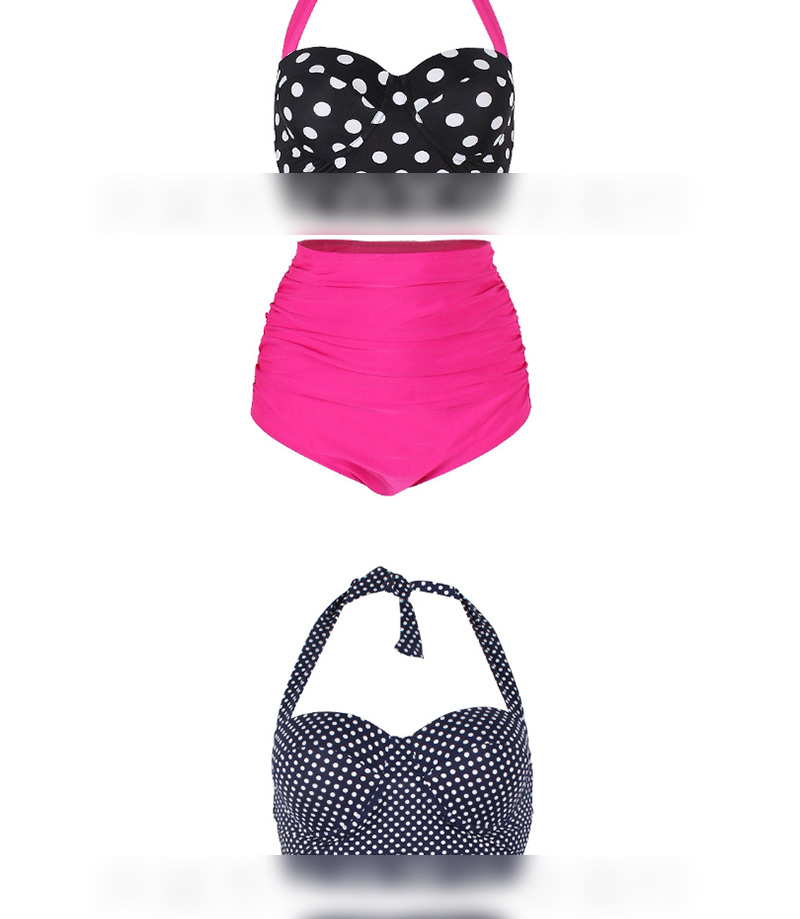 Sexy Plum Red+blue Off-the-shoulder Design Dots Pattern Swimwear(2pcs),Bikini Sets