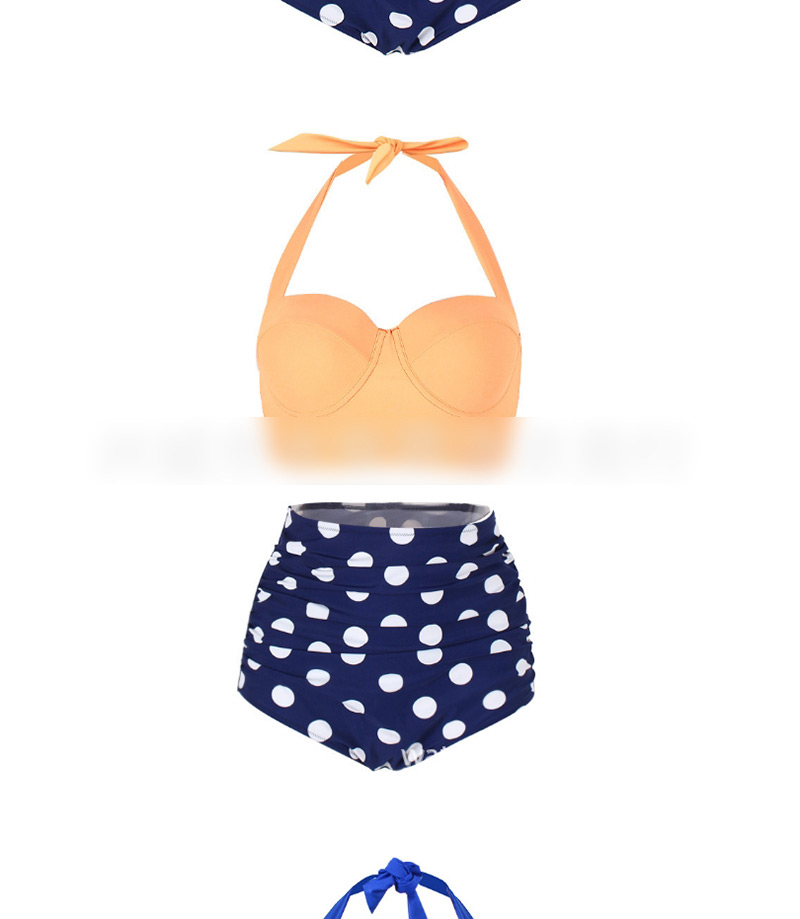 Sexy Navy+blue Dots Pattern Decorated Suspender Swimwear(2pcs),Bikini Sets