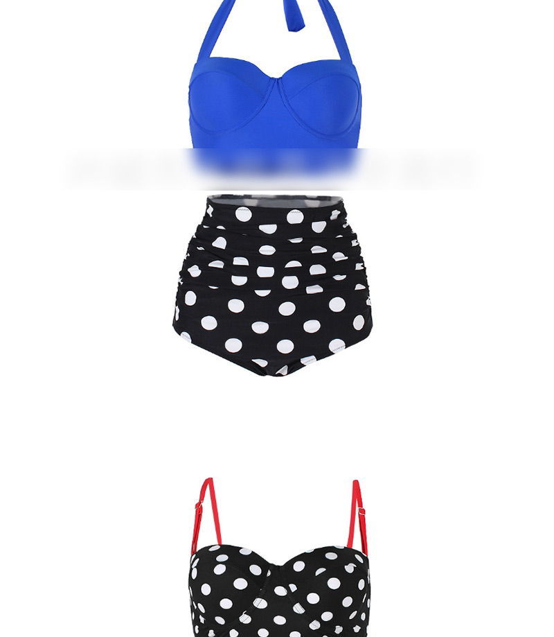 Sexy Blue+black Off-the-shoulder Design Dots Pattern Swimwear(2pcs),Bikini Sets