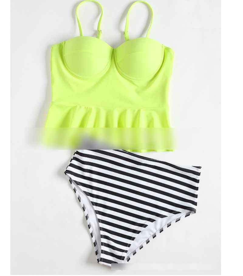 Sexy Green Stripe Pattern Decorated Swimwear(2pcs),Bikini Sets