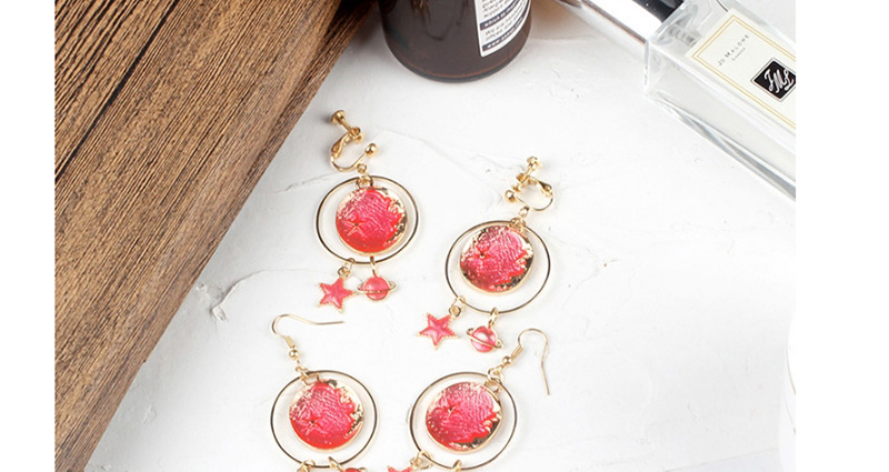 Fashion Pink Round Shape Decorated Earriings,Clip & Cuff Earrings
