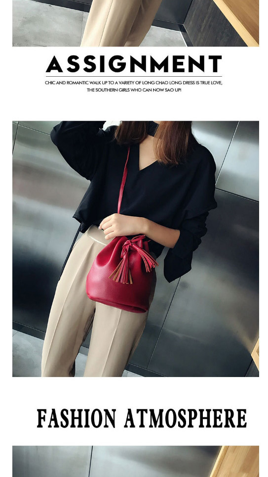 Fashion Red Tassel Decorated Pure Color Shoulder Bag,Messenger bags