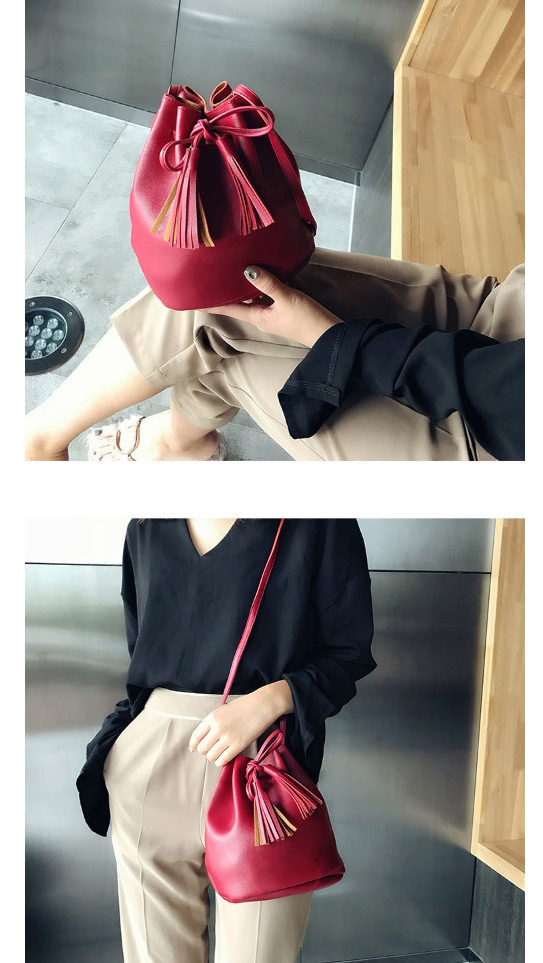 Fashion Claret Red Tassel Decorated Pure Color Shoulder Bag,Messenger bags