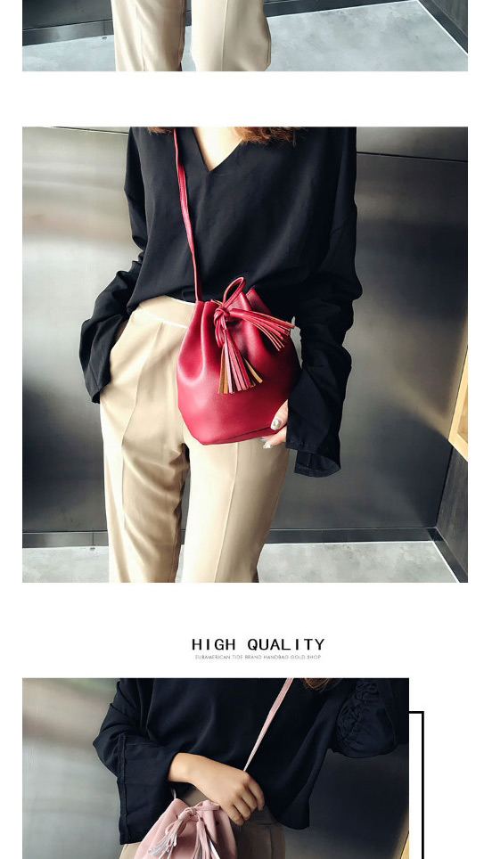 Fashion Pink Tassel Decorated Pure Color Shoulder Bag,Messenger bags