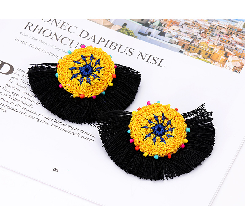 Fashion Black+yellow Sector Shape Decorated Tassel Earrings,Drop Earrings