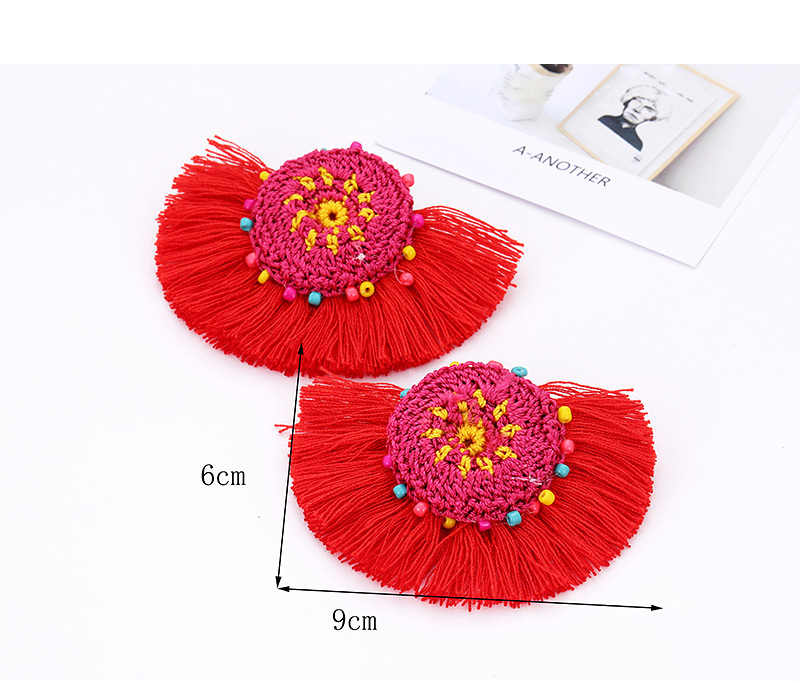 Fashion Red Sector Shape Decorated Tassel Earrings,Drop Earrings