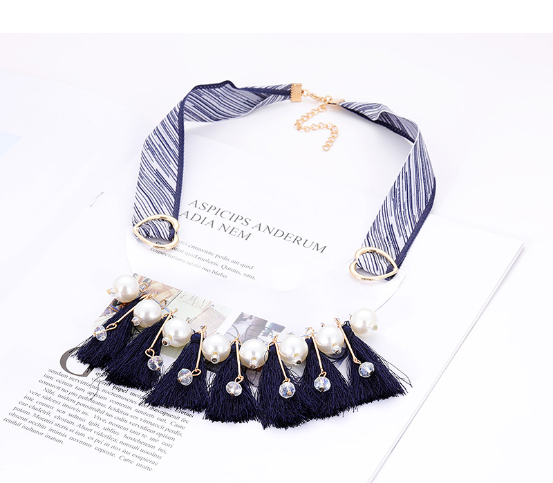 Fashion Black Tassel&pearl Decorated Necklace,Thin Scaves