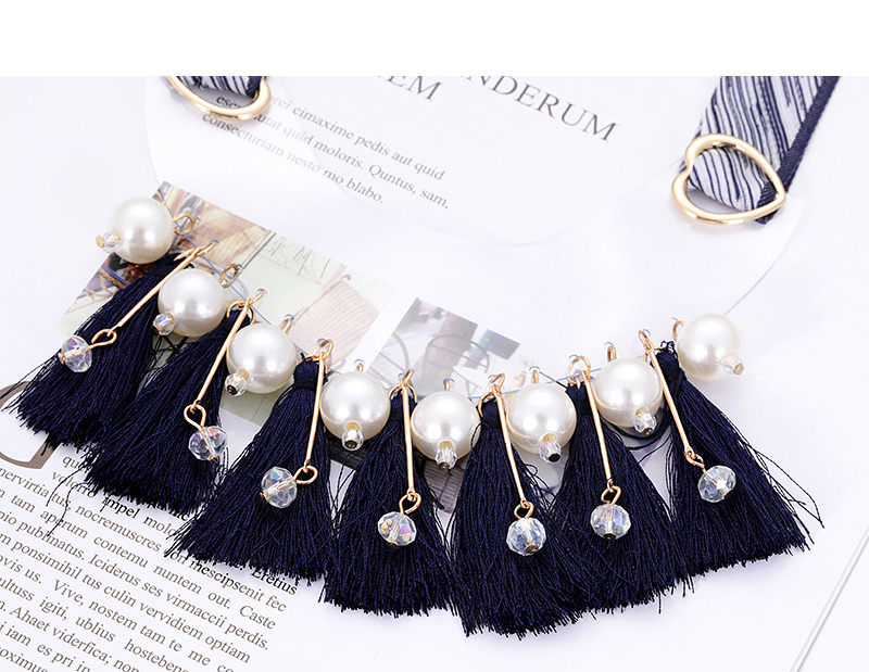 Fashion Black Tassel&pearl Decorated Necklace,Thin Scaves