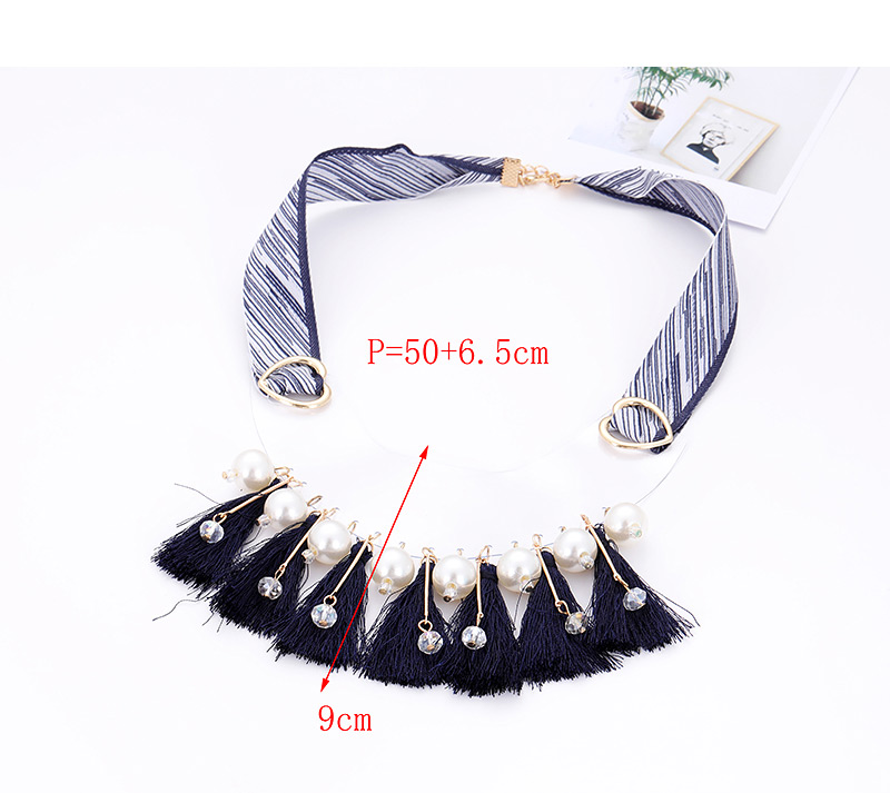 Fashion Beige Tassel&pearl Decorated Necklace,Thin Scaves