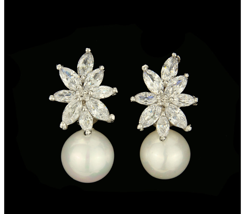 Fashion Silver Color Pearl&diamond Decorated Earrings,Earrings