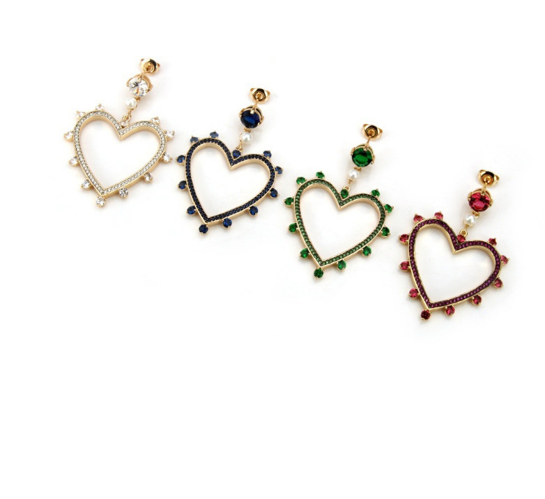 Fashion Gold Color+green Heart Shape Decorated Earrings,Earrings