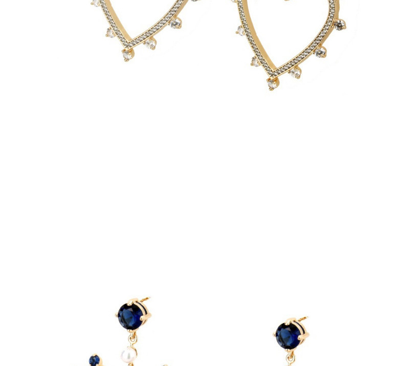 Fashion Gold Color+sapphire Blue Heart Shape Decorated Earrings,Earrings