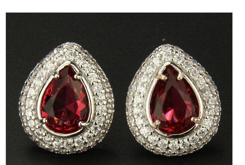 Fashion Silver Color+red Water Drop Shape Decorated Earrings,Earrings