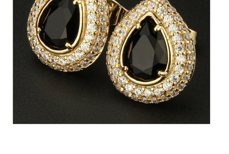 Fashion Gold Color+blue Water Drop Shape Decorated Earrings,Earrings