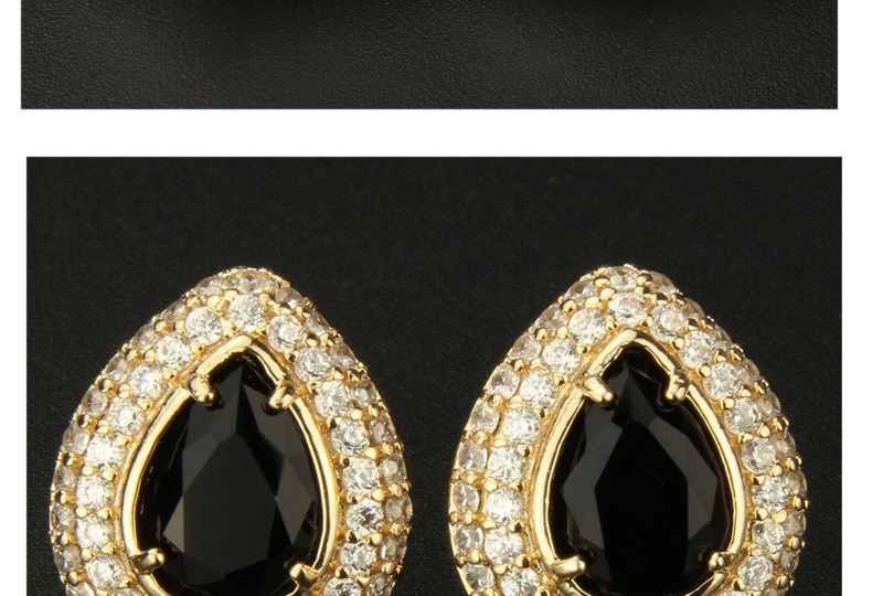 Fashion Gold Color+black Water Drop Shape Decorated Earrings,Earrings