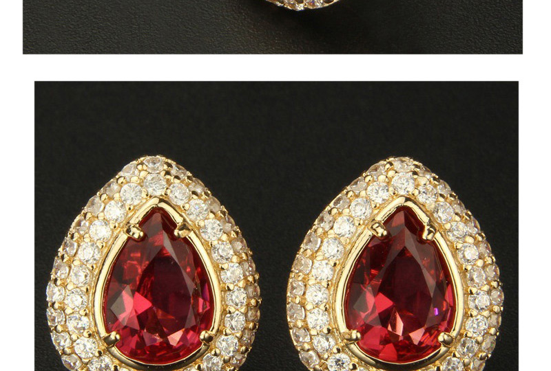 Fashion Gold Color+red Water Drop Shape Decorated Earrings,Earrings