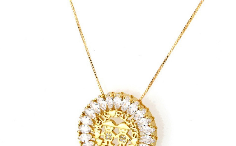 Fashion Gold Color+pink Round Shape Decorated Hollow Out Necklace,Necklaces