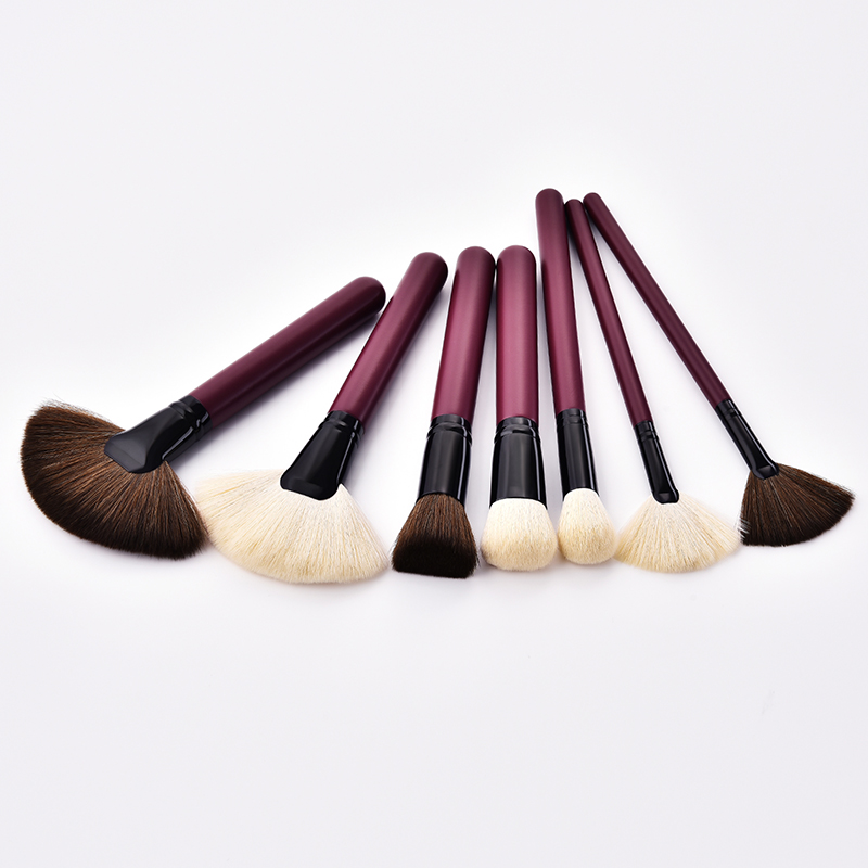 Fashion Claret Red Sector Shape Decorated Makeup Brush (7 Pcs),Beauty tools