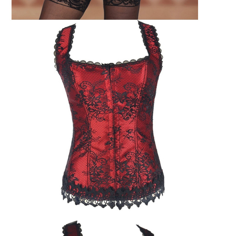 Vintage Red Flower Pattern Decorated Corset,Shapewear