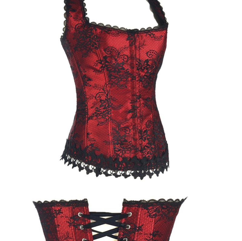 Vintage Red Flower Pattern Decorated Corset,Shapewear