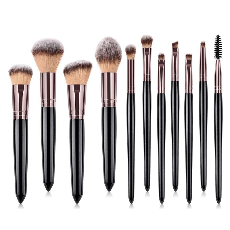 Fashion Black+brown Round Shape Decorated Makeup Brush (11 Pcs ),Beauty tools