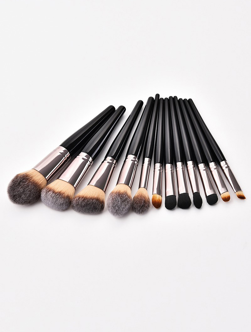 Fashion Black Oblique Shape Decorated Makeup Brush (12 Pcs ),Beauty tools