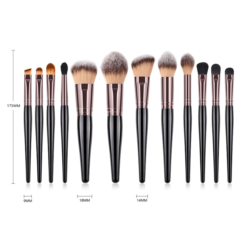 Fashion Black Oblique Shape Decorated Makeup Brush (12 Pcs ),Beauty tools