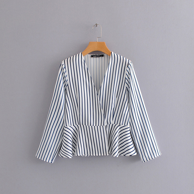 Fashion Blue+white Stripe Pattern Decorated Shirt,Coat-Jacket