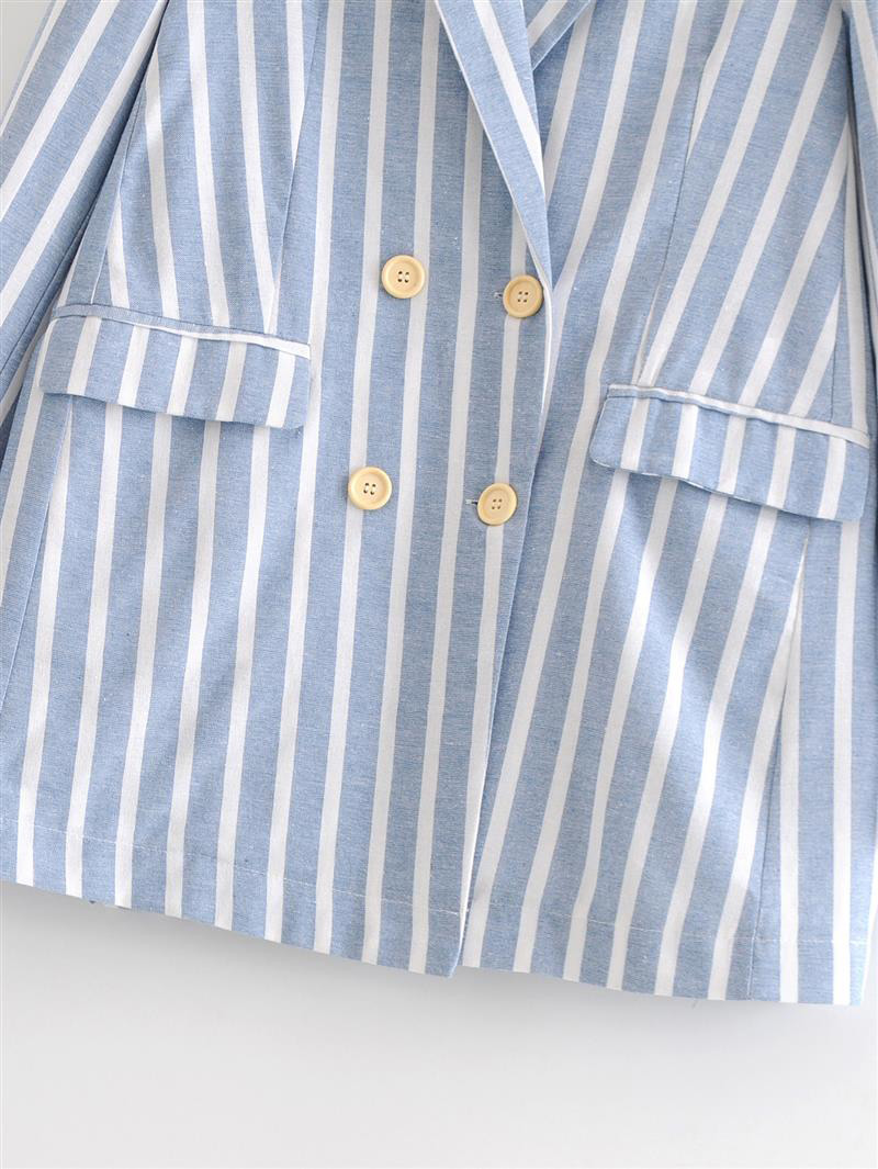 Fashion Blue+white Stripe Pattern Decorated Coat,Coat-Jacket
