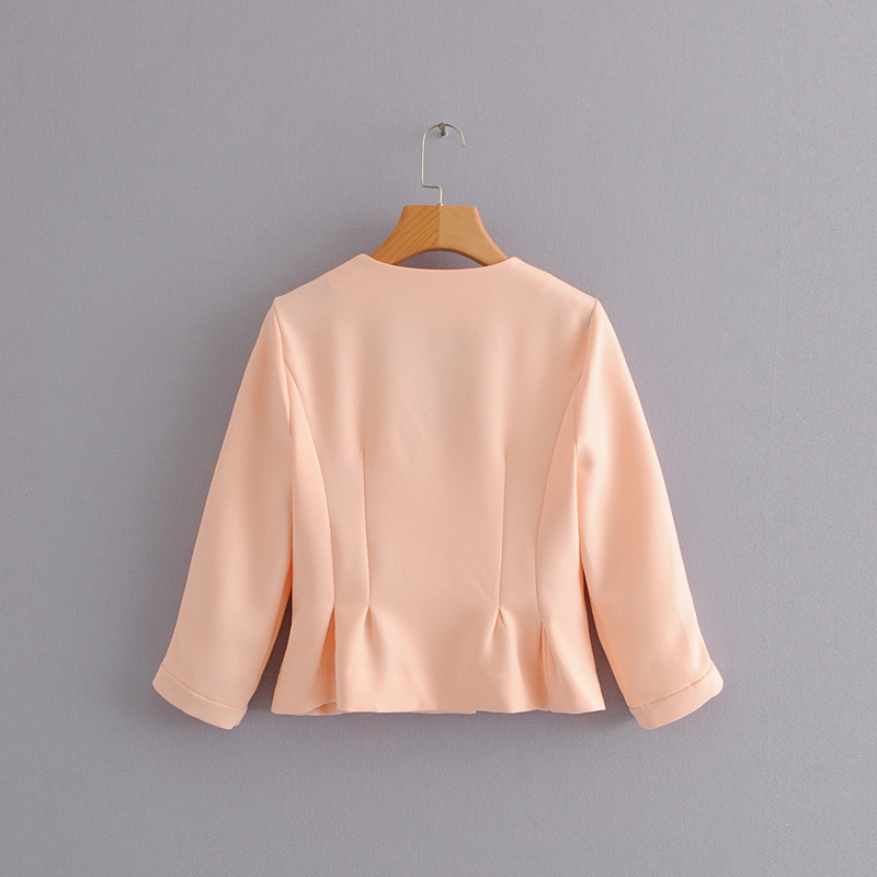 Fashion Light Pink V Neckline Design Pure Color Coat,Coat-Jacket