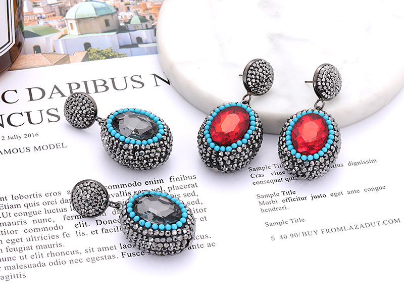 Vintage Sapphire Blue Oval Shape Decorated Earrings,Drop Earrings