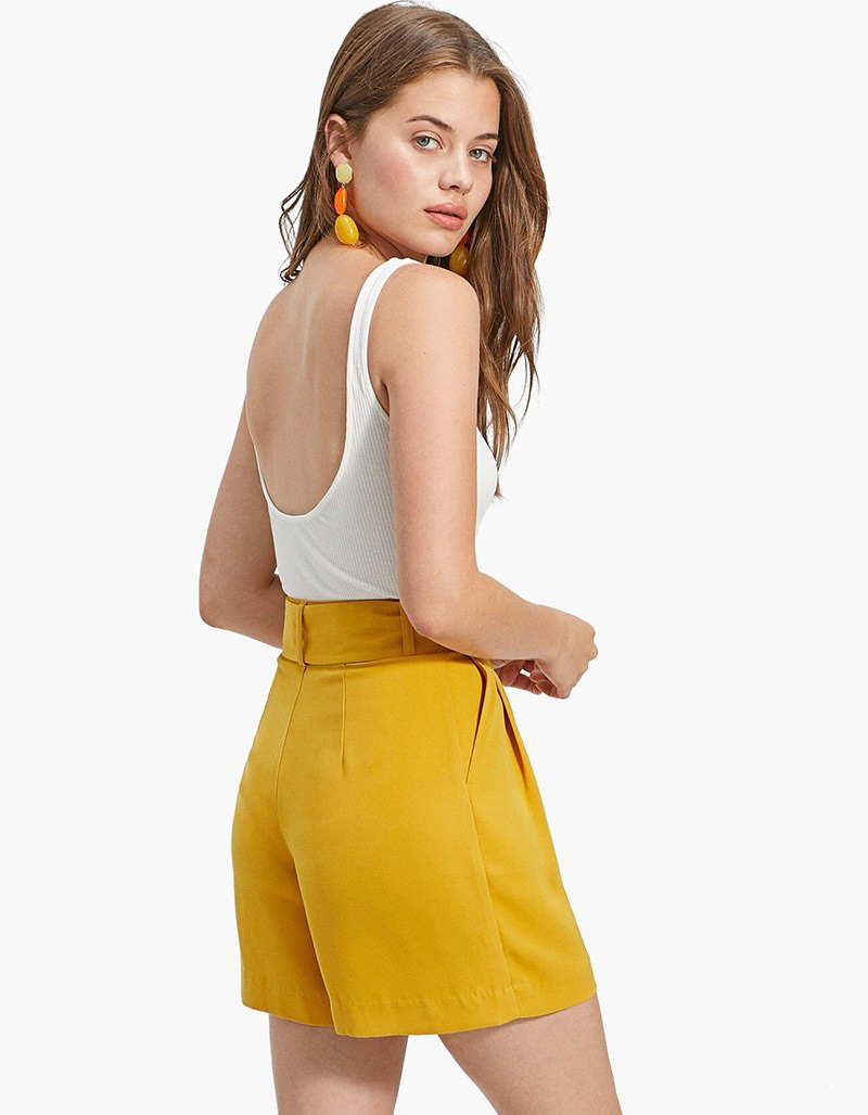 Fashion Yellow Pure Color Design Loose Shorts,Shorts