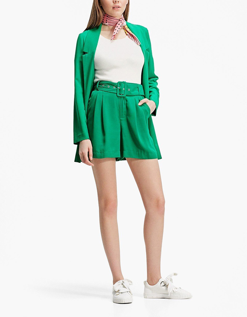 Fashion Green Pure Color Design Loose Shorts,Shorts