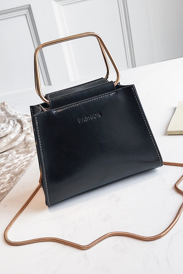 Fashion Black Pure Color Decorated Simple Handbag,Handbags