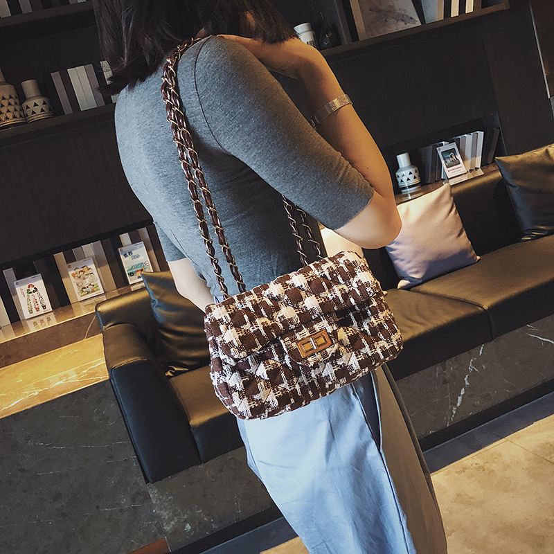 Fashion Coffee Grid Pattern Decorated Shoulder Bag,Shoulder bags