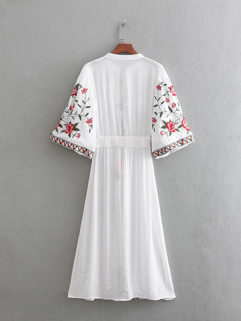 Fashion White Flower Pattern Decorated Dress,Sunscreen Shirts