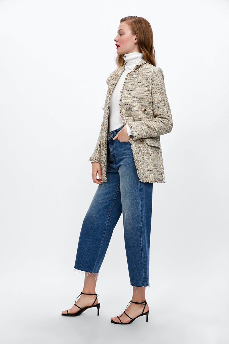 Fashion Beige Grids Pattern Decorated Coat,Coat-Jacket