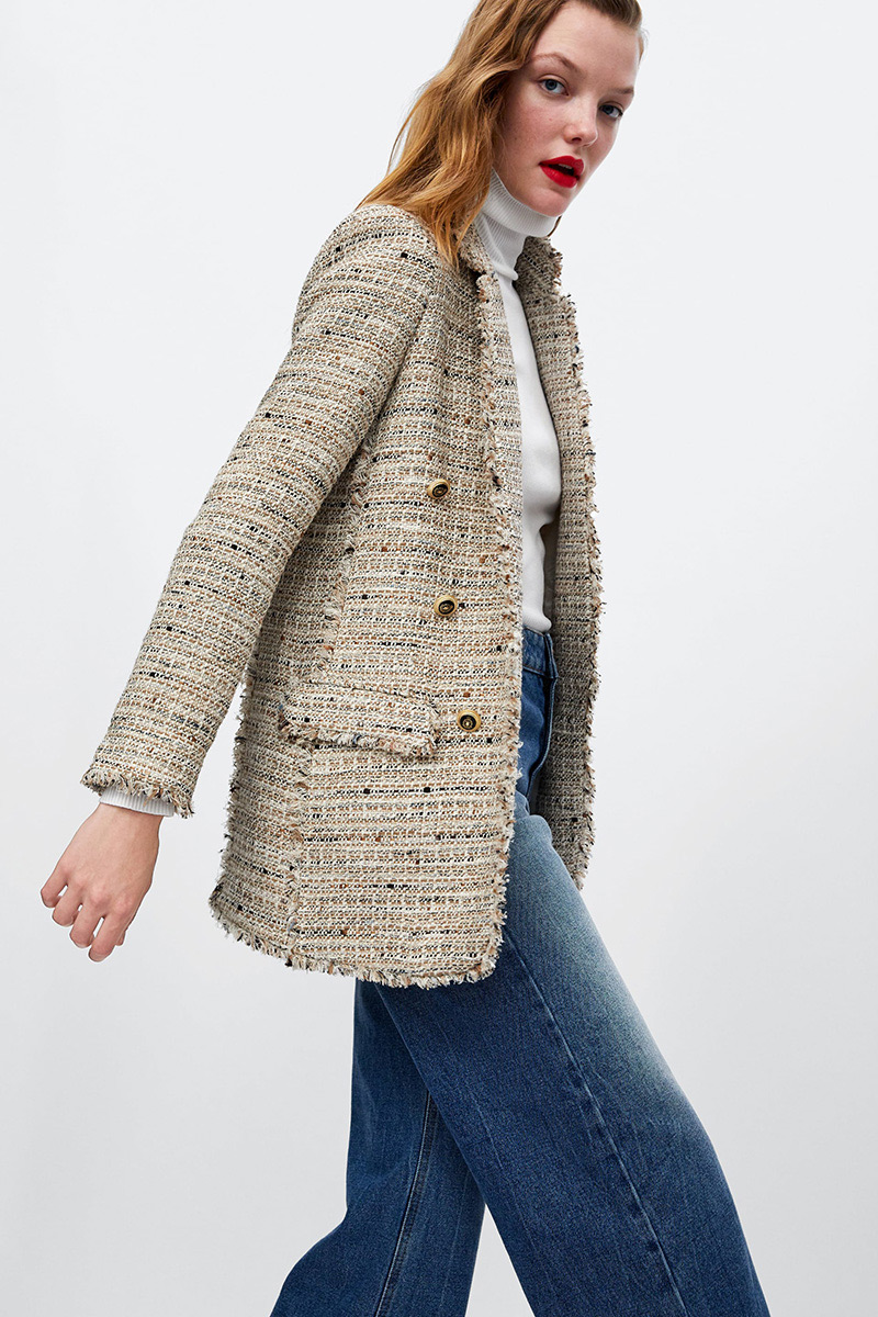 Fashion Beige Grids Pattern Decorated Coat,Coat-Jacket