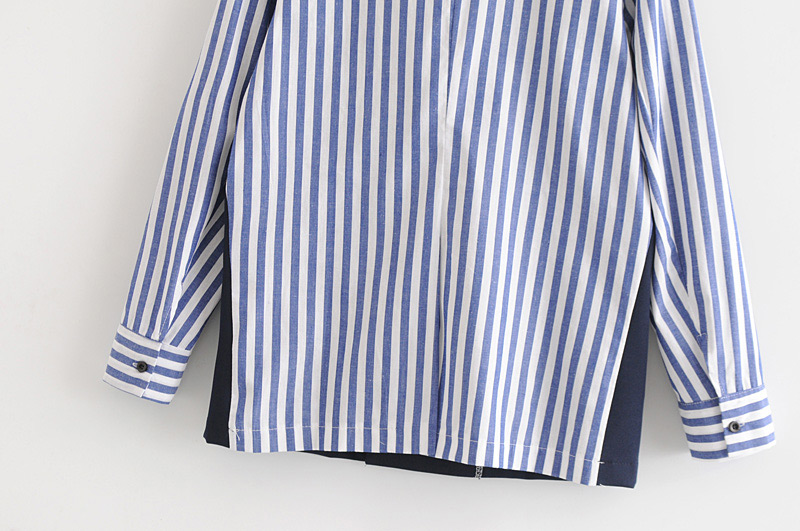 Fashion Blue Stripe Pattern Decorated Coat,Coat-Jacket
