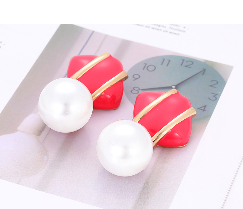 Fashion Rose Red Alloy Pearl Square Earrings,Drop Earrings