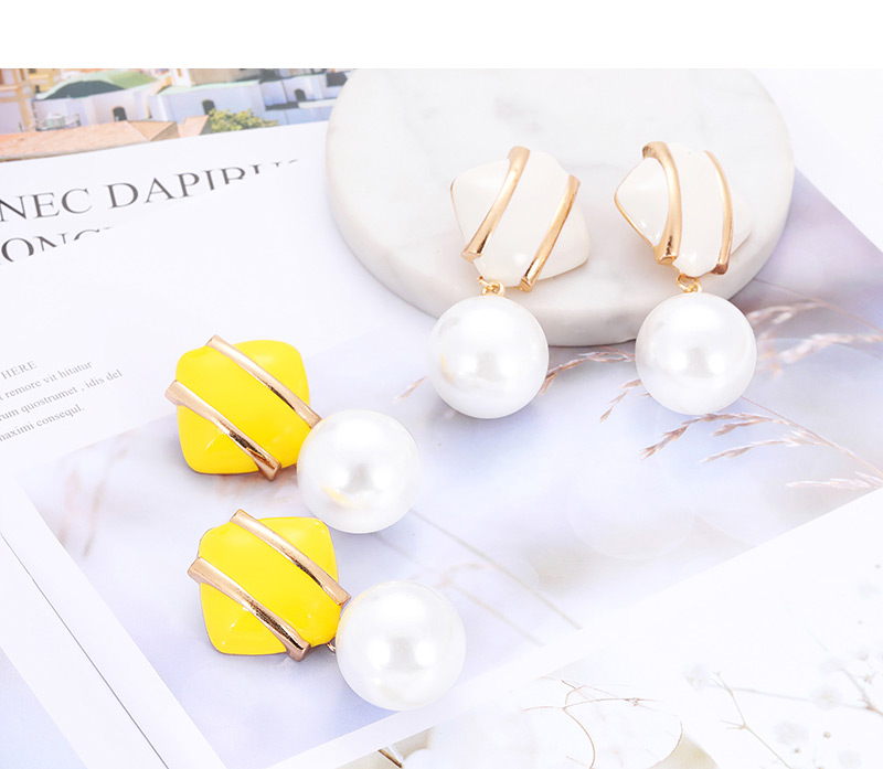 Fashion Yellow Alloy Pearl Square Earrings,Drop Earrings