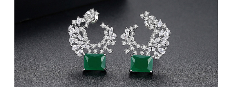 Fashion Silver Color+green Moon Shape Decorated Earrings,Earrings