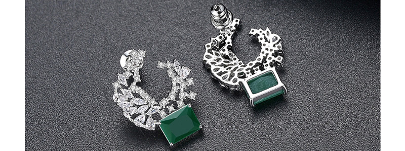 Fashion Silver Color+green Moon Shape Decorated Earrings,Earrings